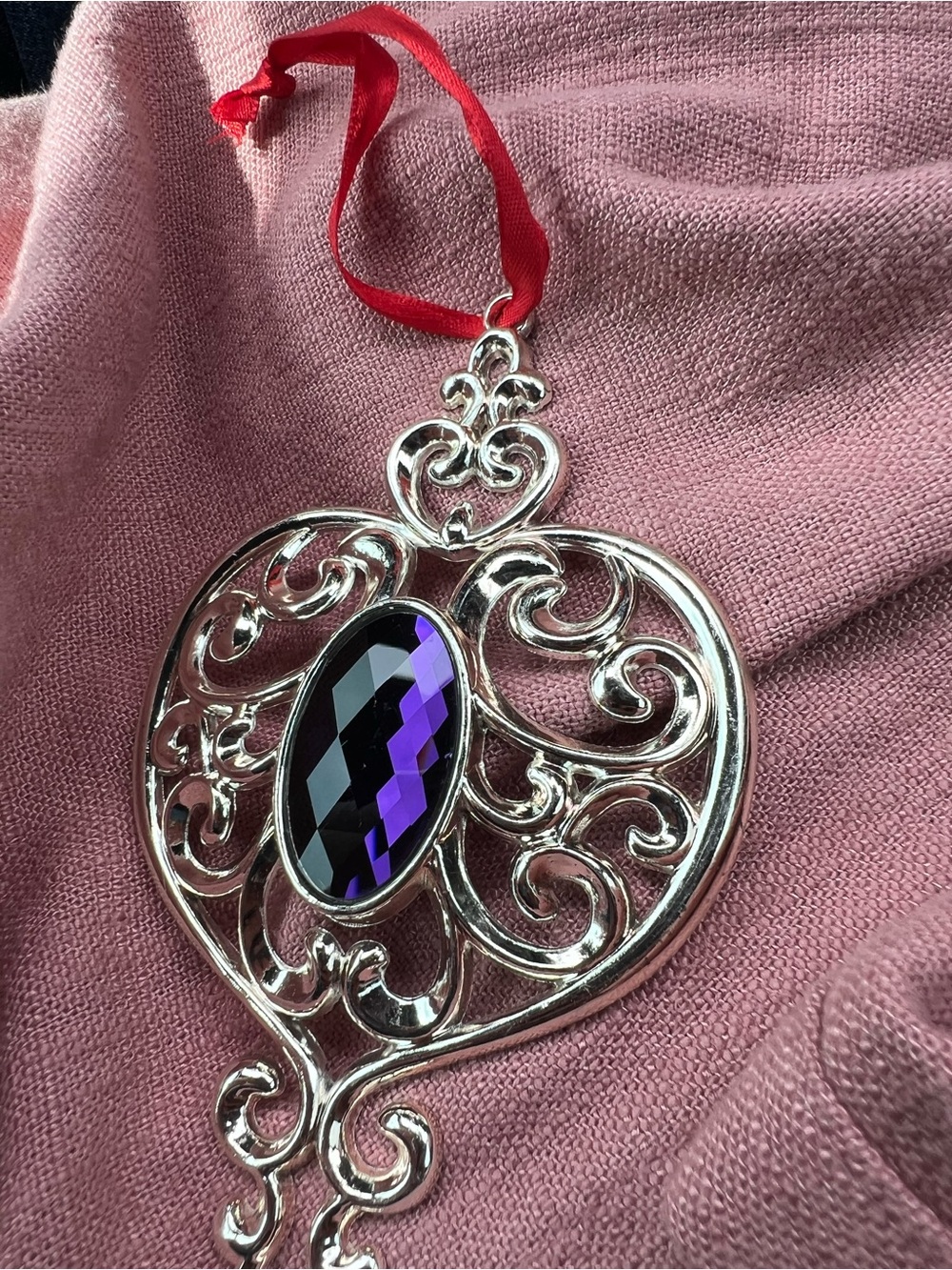 Silver Plated LENOX Bejeweled Spire w/Purple Crystal Christmas Ornament
